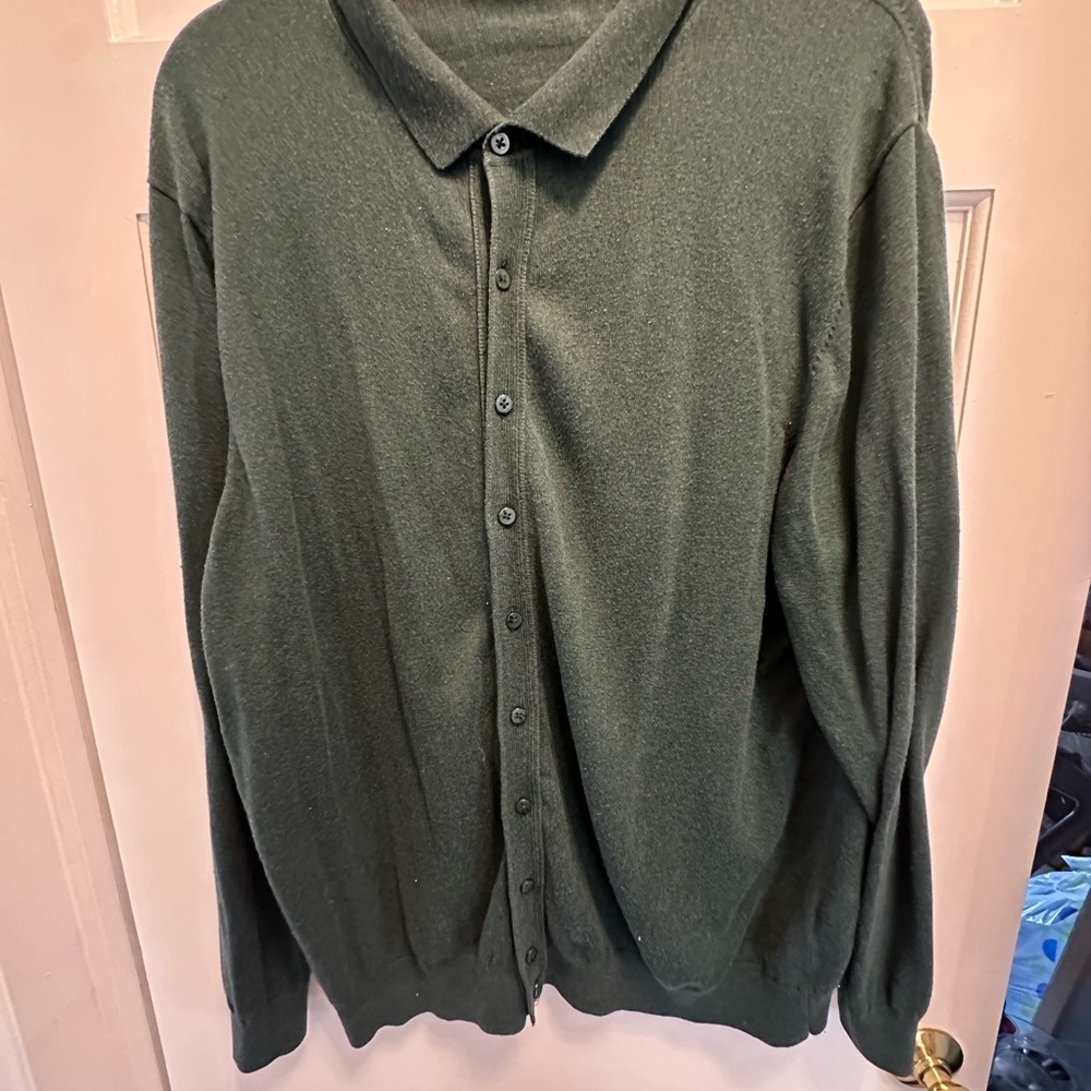 Paul Fredrick Olive Green Button-Front Cardigan Sweater Shirt